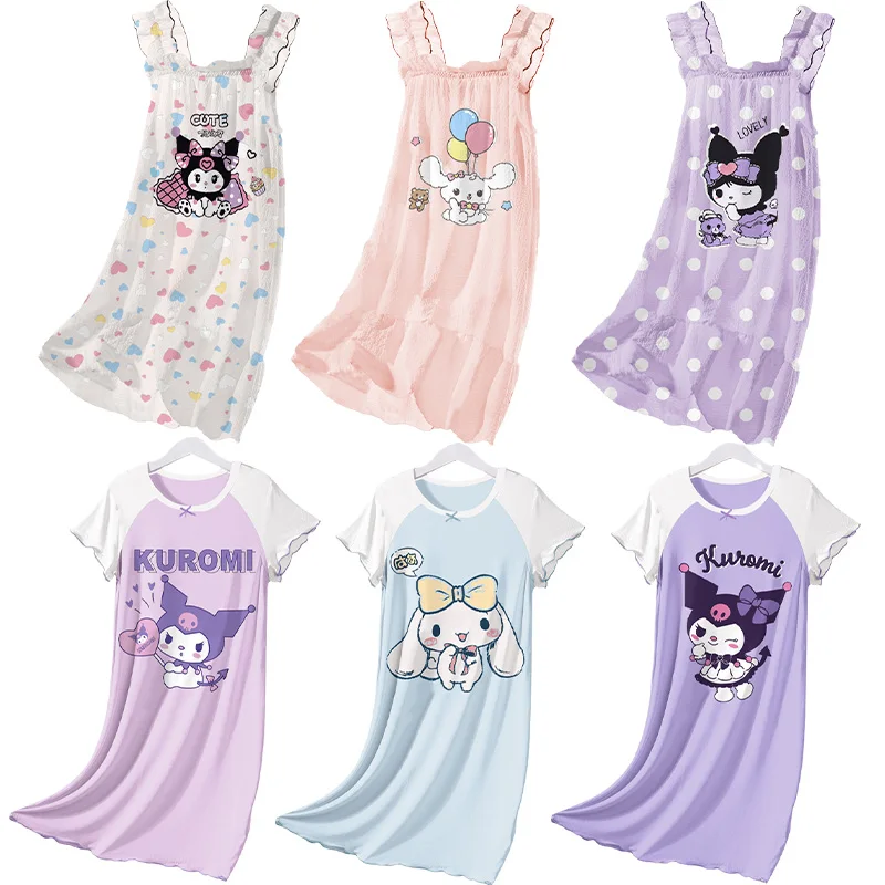 

Kawaii аниме MyMelody Cinnamoroll Kuromi Детская Пижама летняя ночная рубашка Sanrios на бретельках с коротким рукавом для родителей и детей