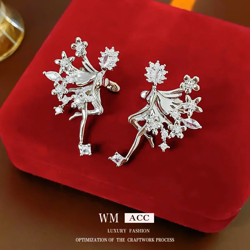 Корейский стиль INS Крылья ангела Цветок Цирконий Ушные манжеты Уникальный модный