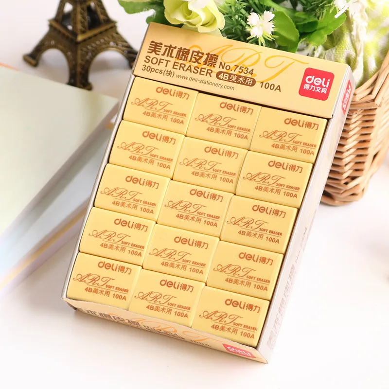 

Deli 30 pcs Lot Eraser Wipe Clean Without Leaving Marks Student Rubber Eraser Office Stationery 7534 4B Art Small Eraser