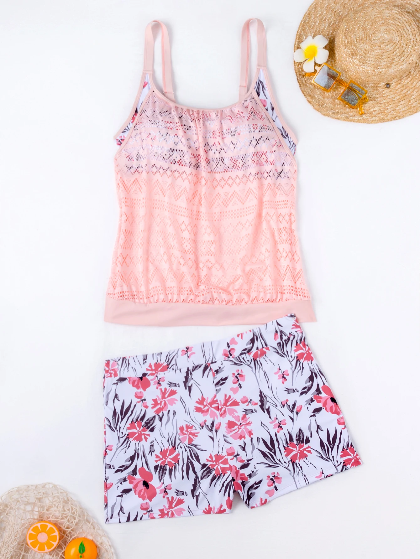 Женский купальник из двух предметов с кружевной накладкой больших размеров