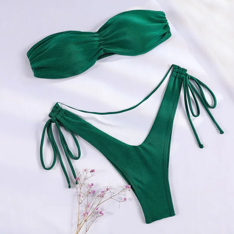 Бикини с эффектом пуш-ап комплект бикини микро-стрингами бандо пляжная одежда