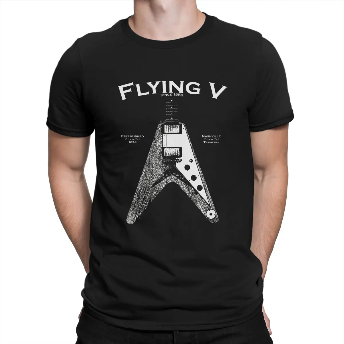 

Fashion The Flying V Classic T-Shirt Men O Neck Cotton T Shirt Bass Guitar Rock Music Short Sleeve Tees 4XL 5XL 6XL Clothing