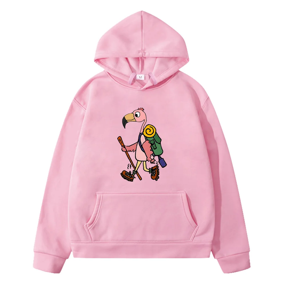 

Pink Flamingo Hiker Graphic Hoodies Casual Long Sleeve Children Cartoon Sweatshirts Autumn Winter Boys and Girls Pullovers Kids