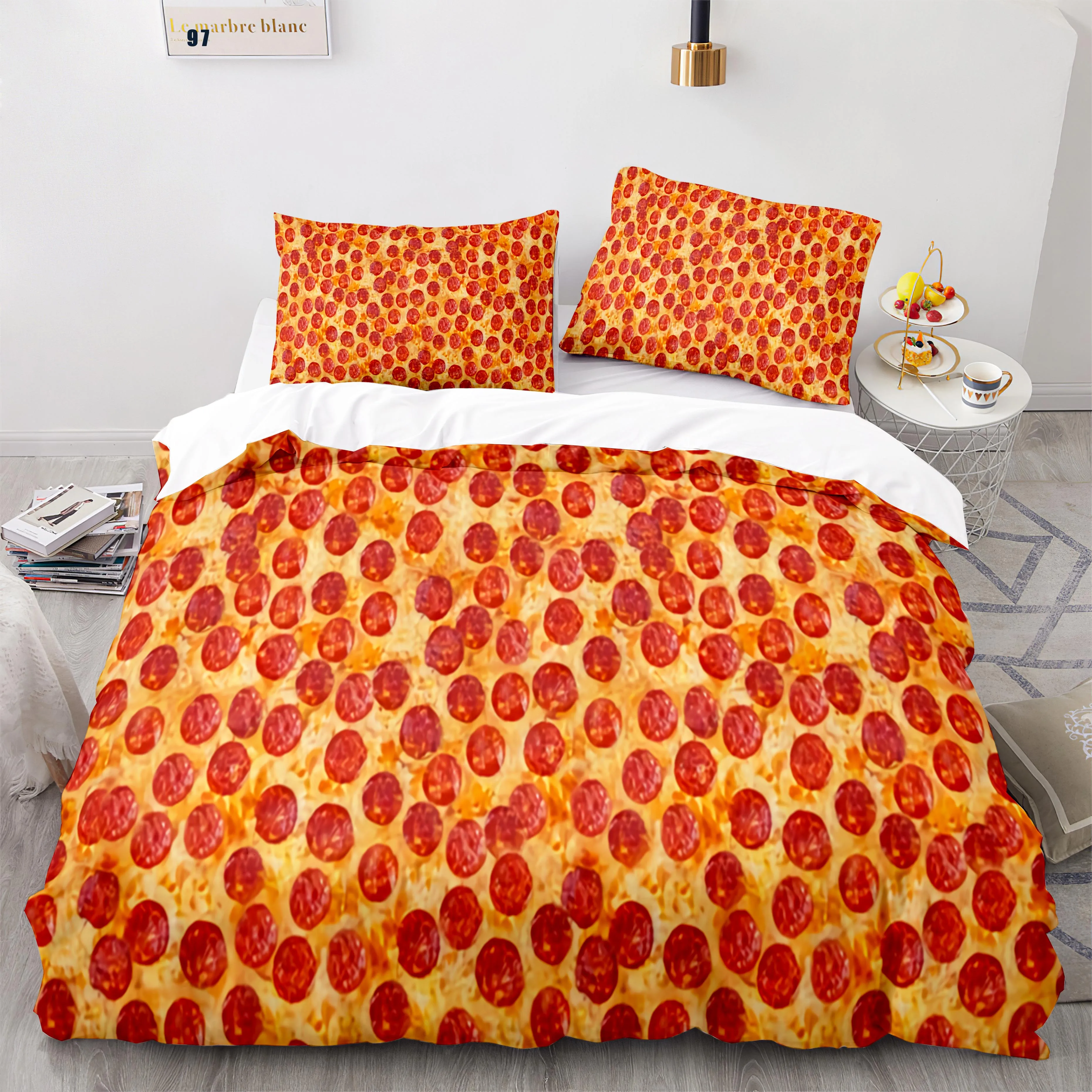 

Full Queen King Size good-tasting food Bed Set Aldult Kid Bedroom Duvetcover Sets 3D Print 011 Pizza Bedding Set Single Twin