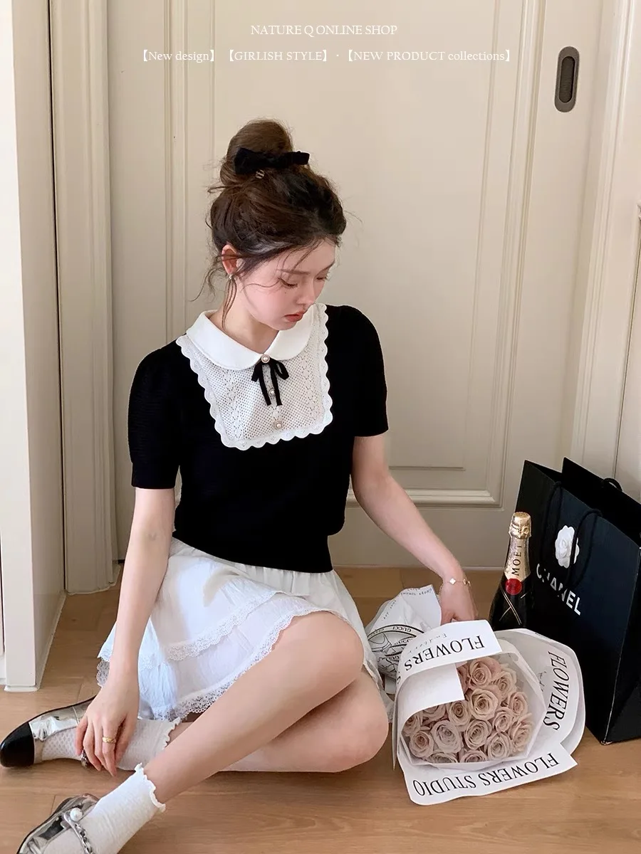 Женский винтажный свитер с бантом