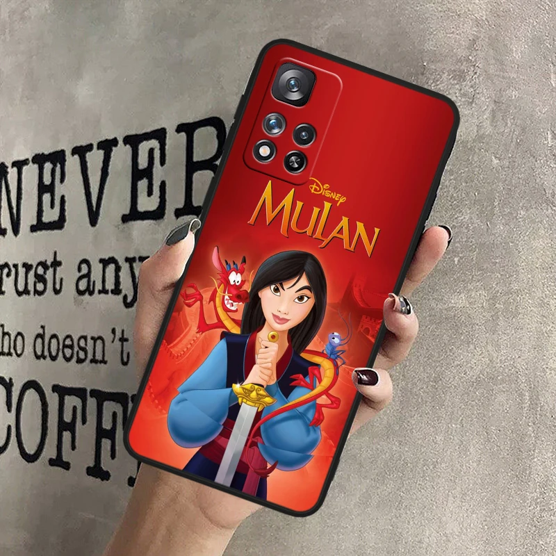 Мягкий ударопрочный черный чехол для телефона Disney Mulan Princess Xiaomi Redmi 12 9C 9 Note 13 11S 11 10