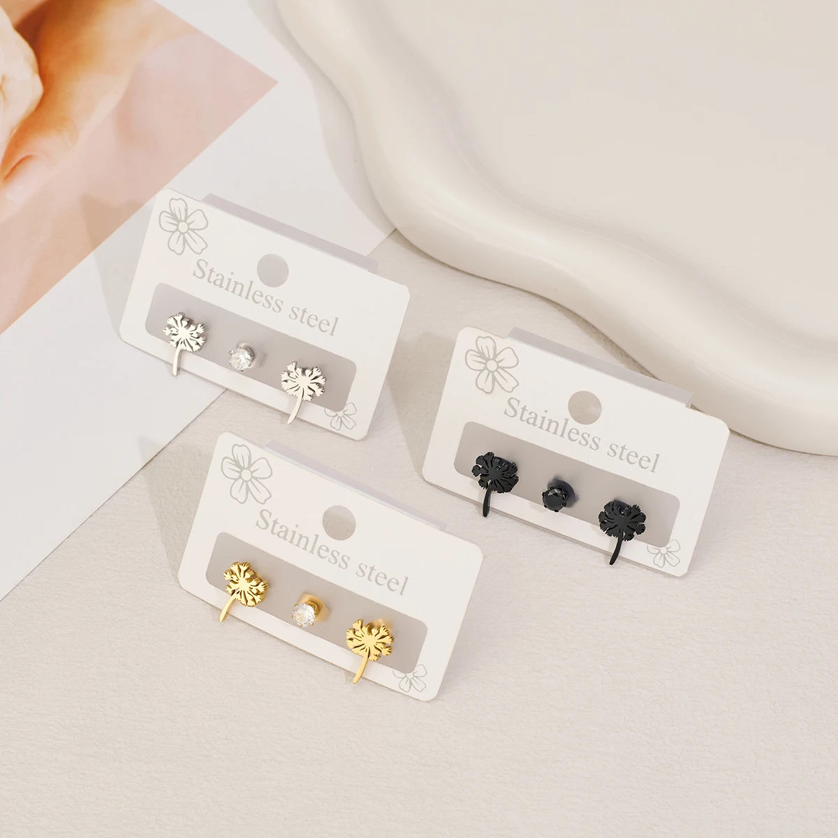 3 шт./лот серьги-гвоздики из нержавеющей стали серебряные изысканные милые