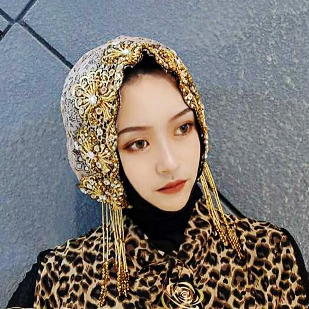 Women's New Muslim Beads Lace Hot Diamond Hat Dubai Turkey India Abaya Arab Islamic Women Morocco Kaftan Hoodie Hat