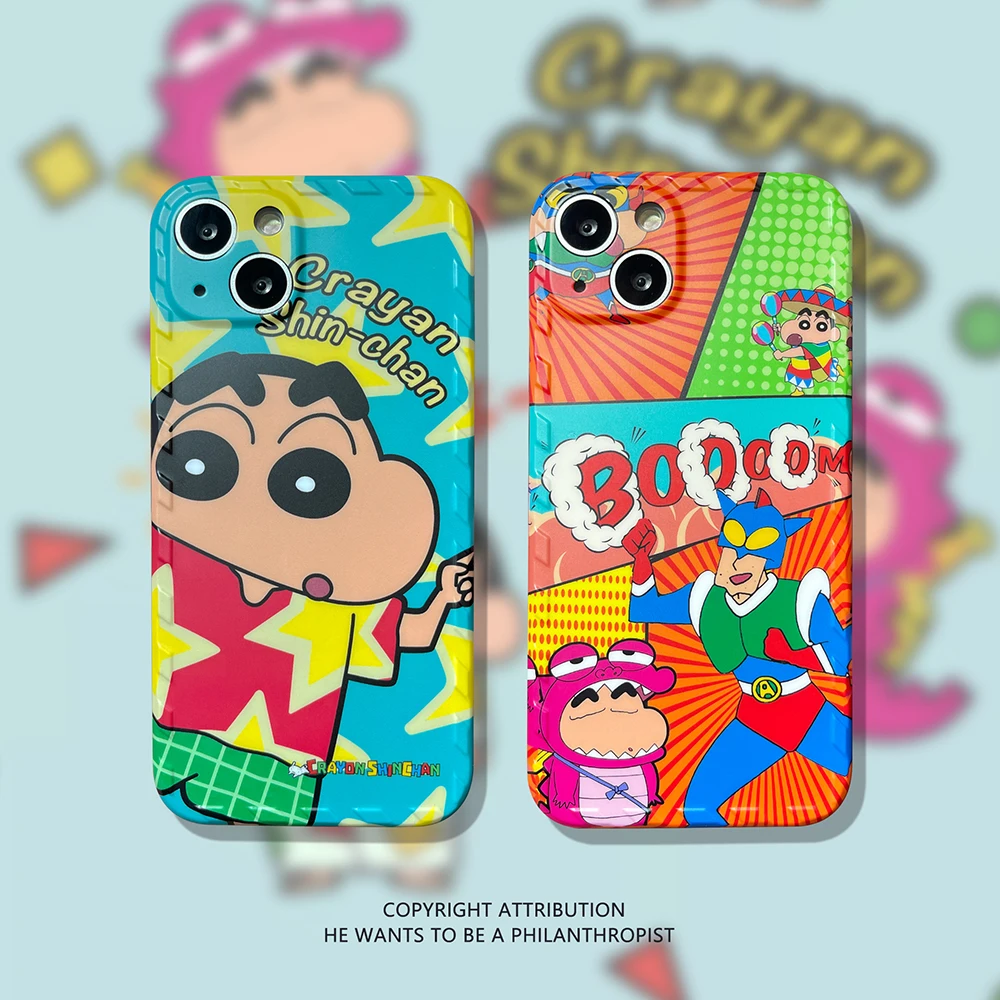 

Cute and Funny Crayon Shin-chan Phone Cases For iPhone13 12 11Pro Max XR XS MAX 8 X 7 SE2 Soft Shell Reflective IMD Back Cover