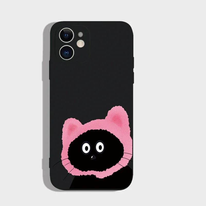 Cute Cartoon Black Cat Couple Phone Case For iPhone 16 15 11 12 14 13 Pro Max Mini XS XR 8 Plus SE Kawaii Animal Cellphone Cover