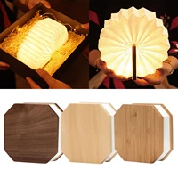 novelty book light wooden folding night light usb rechargeable with detachable hand strip led paper lantern desk table lamp