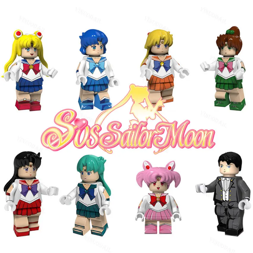 

8pcs Set Minifigures Sailor Moon Blocks Figure Doll Kitty Sailor Chibi Moon Action Model Toys Collection Birthday Gift for Boy