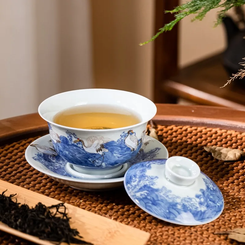 Цзиндэчжэнь антикварная грязь синий и белый морской журавль бытовой