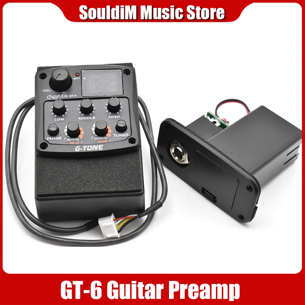 Cherub GT-6 Acoustic Guitar Preamp 3 Band EQ Equalizer with Tuner and reverb Delay Chorus Wide Effects guitar pick holder