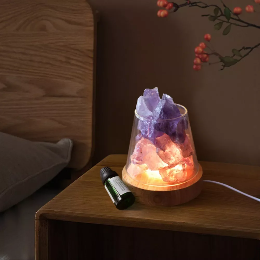

Crystal Salt Rock Lamp with Aromatherapy USB Rechargeable Air Diffuser Sleeping Night Light Essential Oil Diffuser Light