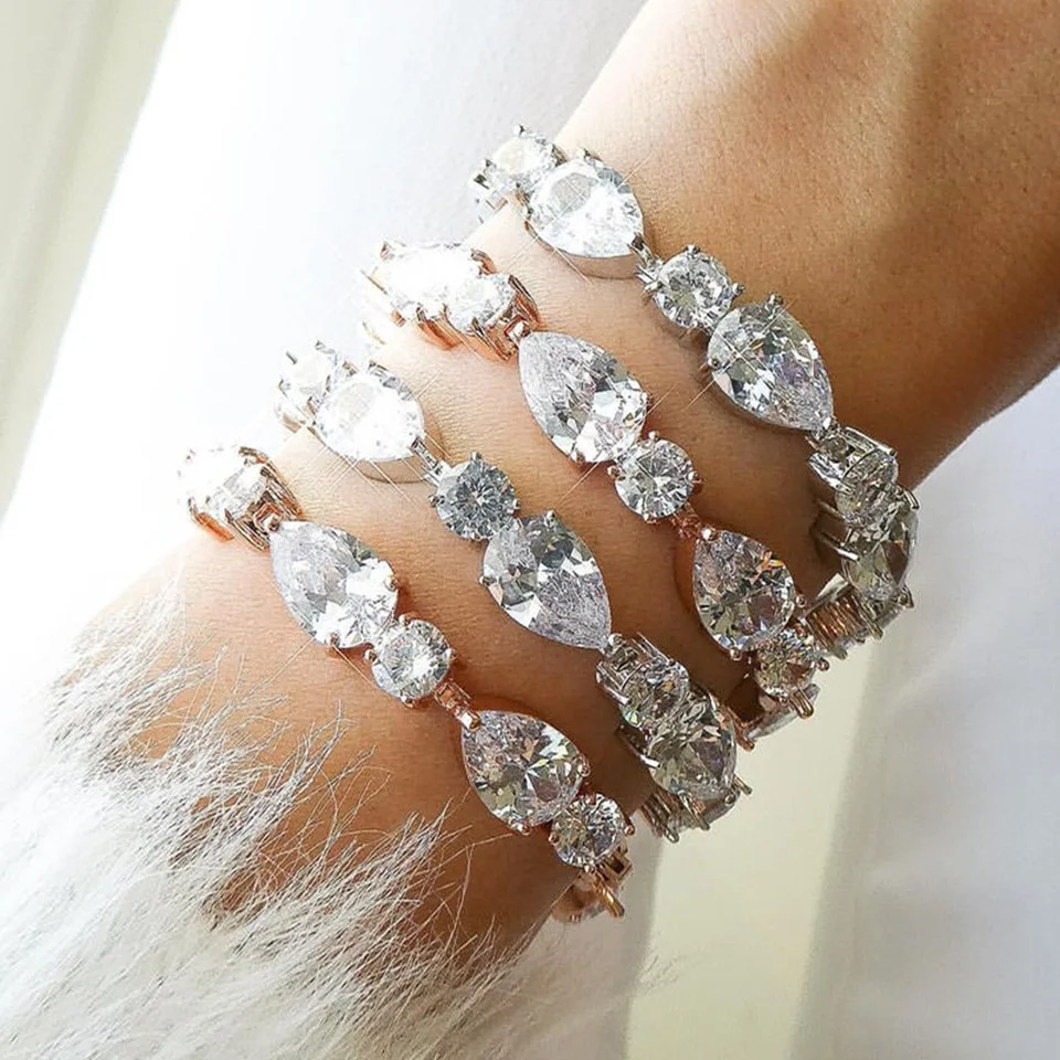 

RAKOL Luxury Zircon Bracelets for Women Water Drop Round Cubic Zirconia Crystal Bracelet Fashion Bridal Wedding Party Jewelry