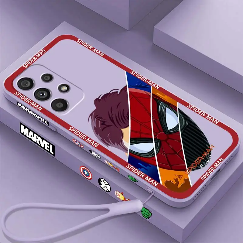 

Marvel SpiderMan Hulk Logo Phone Case For Samsung A53 A52 S A33 A32 A51 A71 A21S A13 A73 A50 A72 A23 A12 5G Liquid Left Rope
