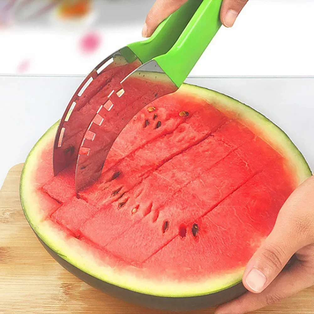 

Stainless Steel Watermelon Cutter Artifact Salad Fruit Slicer Color Non-slip Handle Cantaloupe Kitchen Fruit Cutting Tool