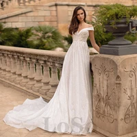 luxury wedding dress crystal buttons exquisite appliques v neck off the shoulder glitter gown vestido de novia for women