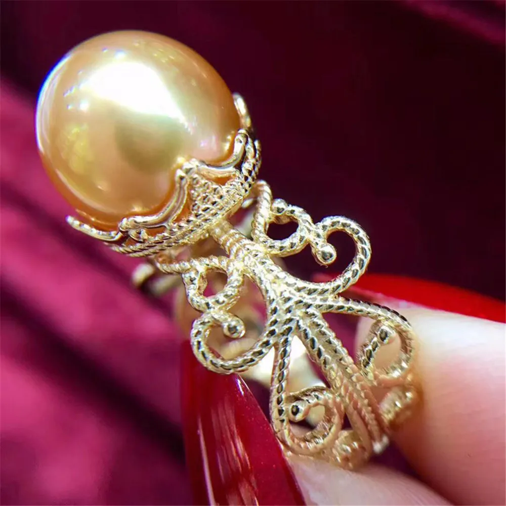 

DIY Pearl Accessories 925 Silver Natural Pearl Gem Ring with Empty Set Vintage Ring Suitable for Setting 10-12mm Beads