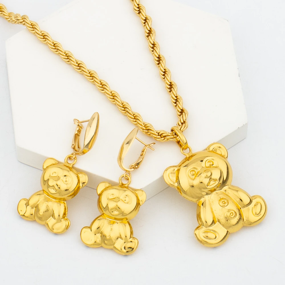 

18K Gold Plated Necklace Set Nigerian Party Bridal Wedding Elephant Pendant Bear Earring for Women Dubai Jewelry 2023 New Gifts