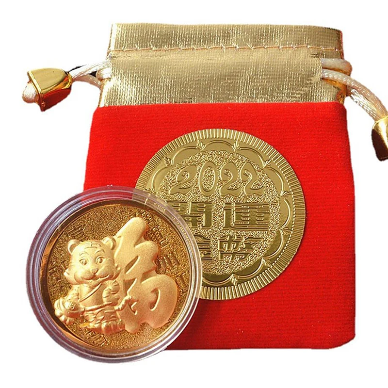 

Позолоченная 2022, китайский новый год, тигровый год, металлическая монета, новый год, тигровая памятная монета