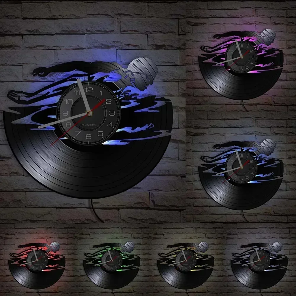 Виниловые часы для плавания спортивные настенные Подарочная идея открытый