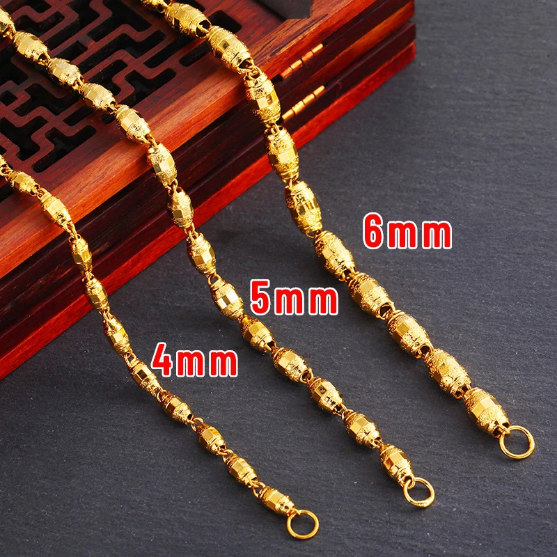 

Real 24K Gold Plated 4mm 5mm 6mm Olive Beads Necklace for Men Women Fine Jewelry Necklaces Chain Birthday Wedding Party Gifts