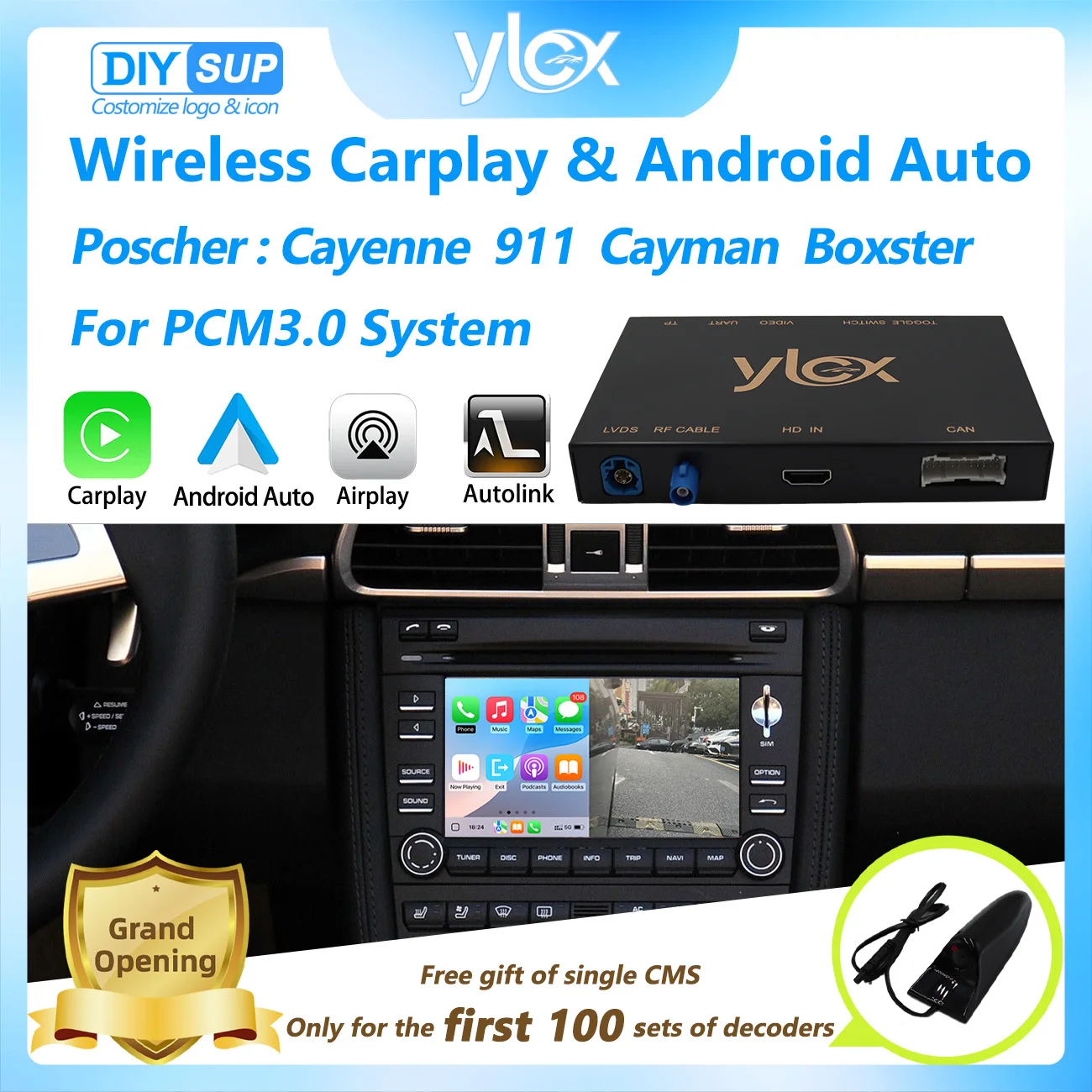 Фото Беспроводной CarPlay для Porsche Boxster Cayman Cayenne 911 PCM3.0 2008-2015 с Android Auto Mirror Link CMS YT NF №1