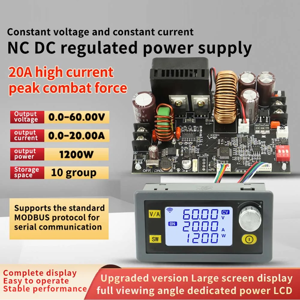 

CNC Adjustable Direct Current Stabilized Voltage Power Supply Base Plate 20A 1200W Constant Voltage and Current Step-down Module