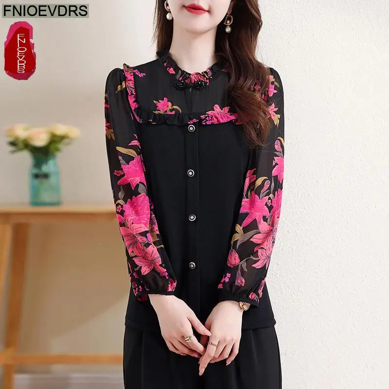 Ретро винтажные топы с оборками новый дизайн женские осенние 2024 модные офисные