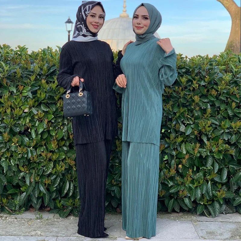 Muslim Sets Ethnic Style Loose Leisure Pleated Suit Southeast Asian Arab Islamic Clothing Women Muslim Two Piece Set