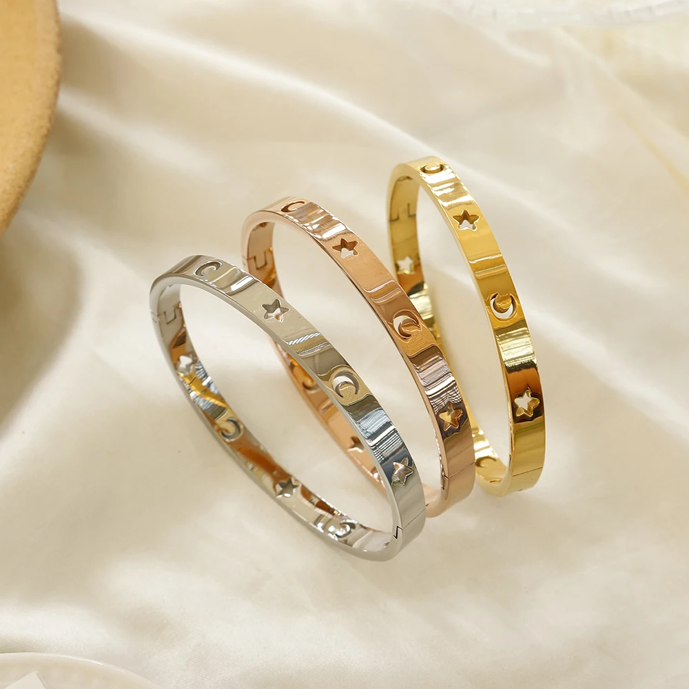 

Muse Crush Fashion Jewelry Hollow Star Crescent Bracelets&Bangle 18K Gold Plating Stainless Steel Luxury Brand Bangle for Women