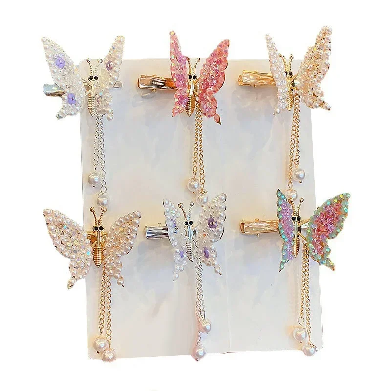 Шпилька для волос с жемчужными кисточками и движущимися бабочками девушек