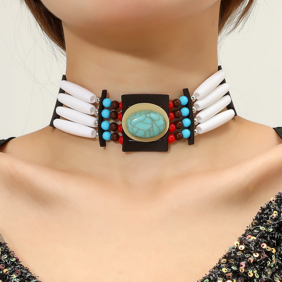 

Ethnic Gypsy Boho Necklace For Women Collares Statement Jewelry Turquoises Indian Necklaces Pendants