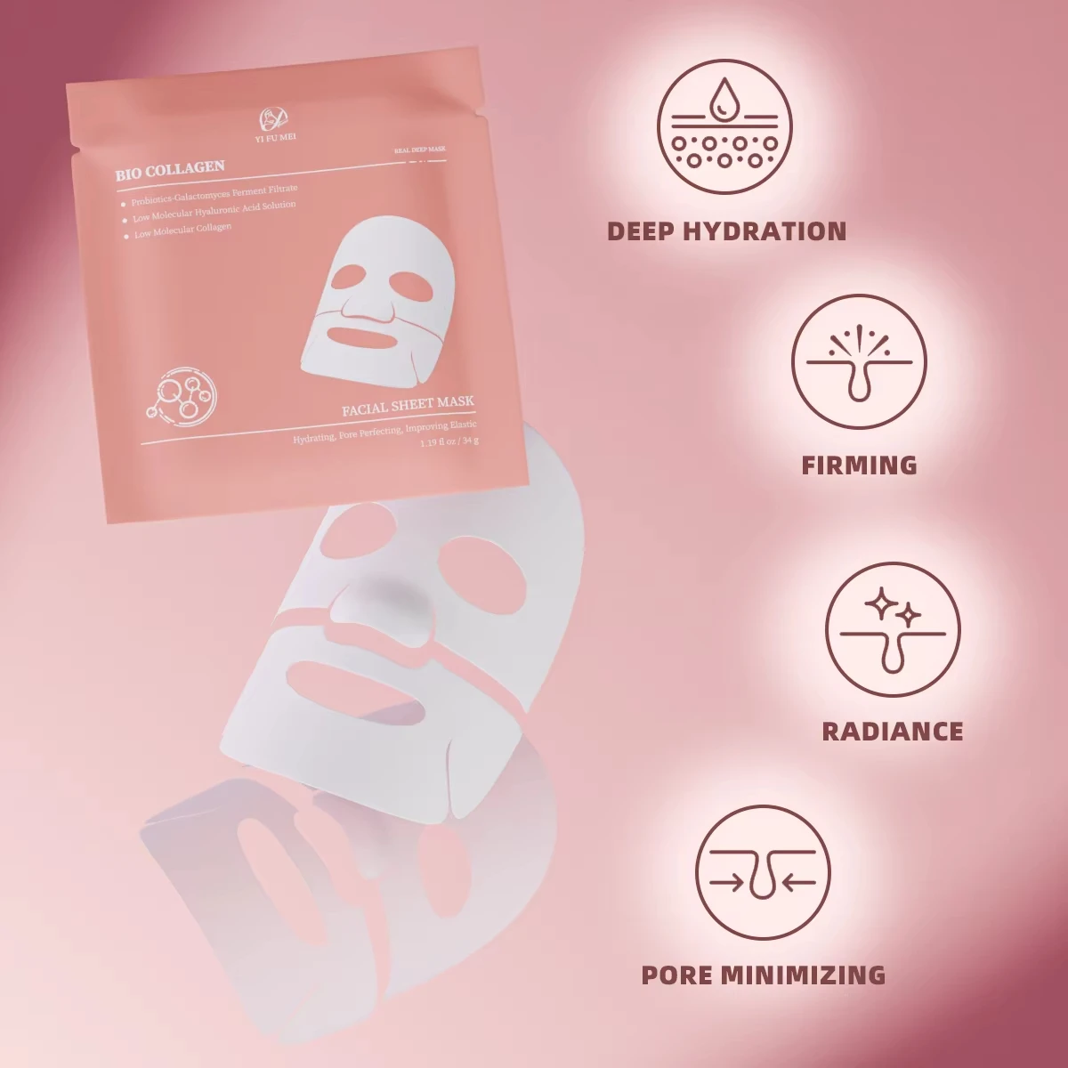 Фото Чувствительная успокаивающая питательная отбеливающая увлажняющая биоколлагеновая настоящая маска против морщин, увлажняющий крем, биоколлагеновая маска для лица №4