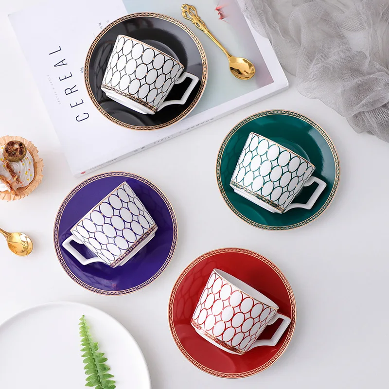 

British Bone China Cup and Saucer For Coffee High Quality Porcelain Black Tea Cups Set Kitchen Party Office Tableware Home Decor