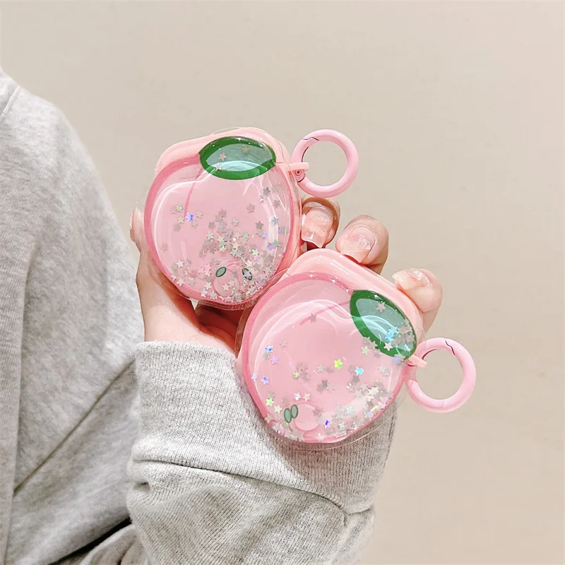 

Cartoon Peach Quicksand Case for Apple AirPods 1 2 3 Pro Cases Cover IPhone Bluetooth Earbuds Earphone Air Pod Pods Case