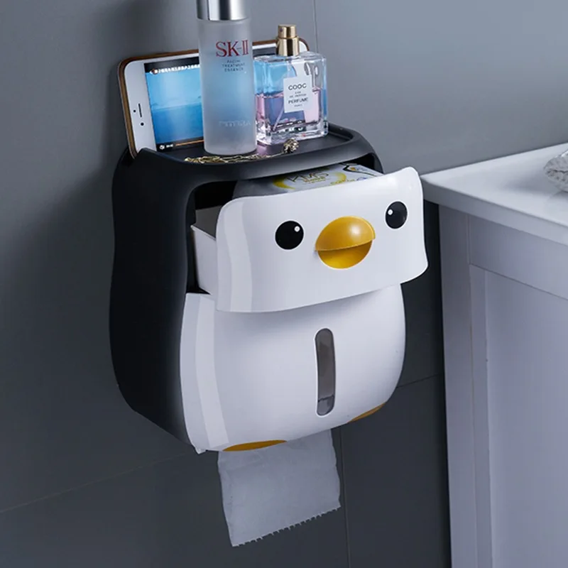 

Penguin Toilet Paper Holder Creative Portable Waterproof Wall Mounted Storage Box Tray Tissue Box Organizer Bathroom Accessories
