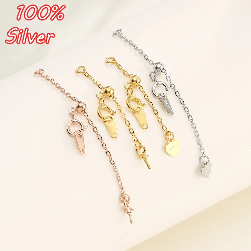 

925 Silver 3/5/7cm Extension Tail Chain Adjustable Spring Clasps Connector For DIY Jewelry Making Findings Bracelet Necklac