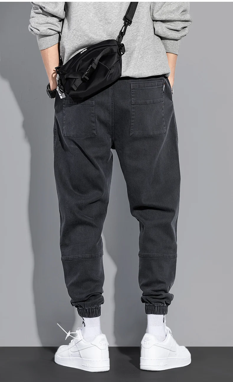 loose  Ankle leg-tied jeans pants trousers streetwear men Korea style harlan black  y2k Drawstring  Casual  Spring and Autumn