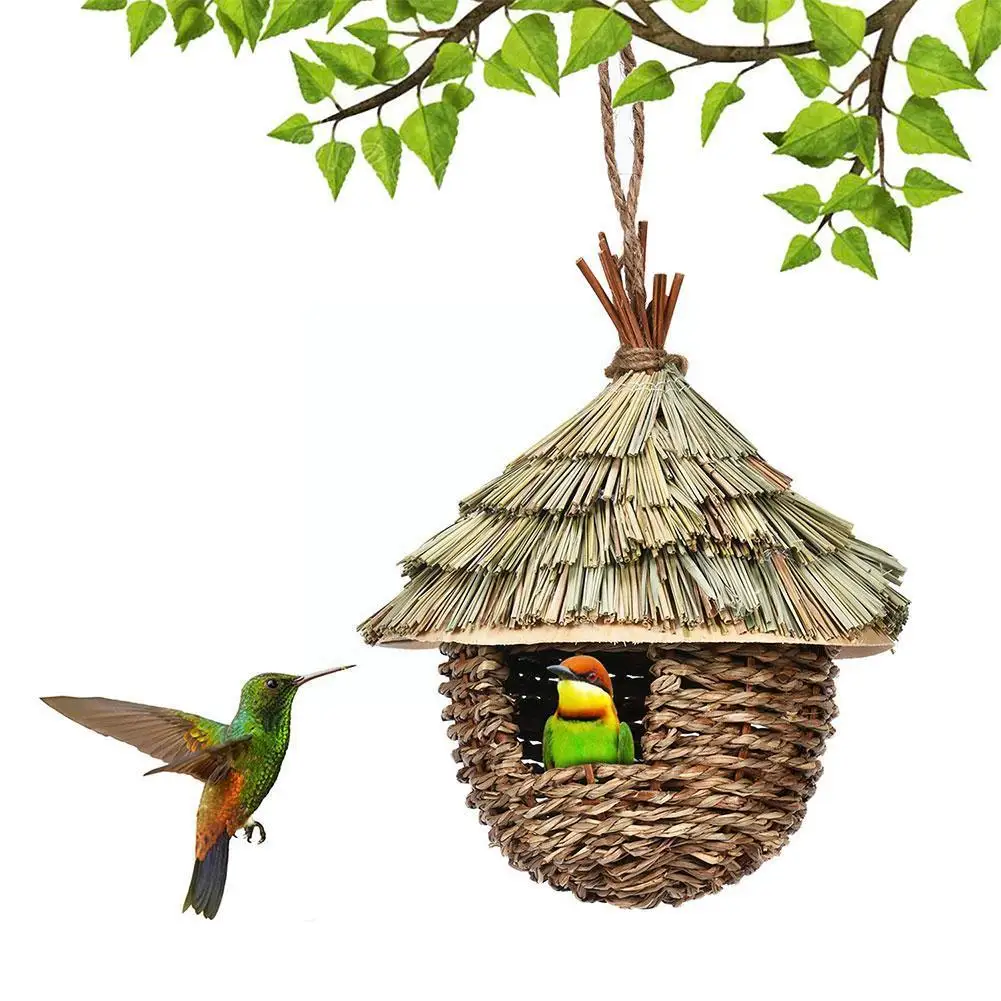 

Charming Decorative Hummingbird House Hand-woven Hung Straw Nest Natural Grass Hung Bird For Garden Patio Lawn Office Indoo D1U9