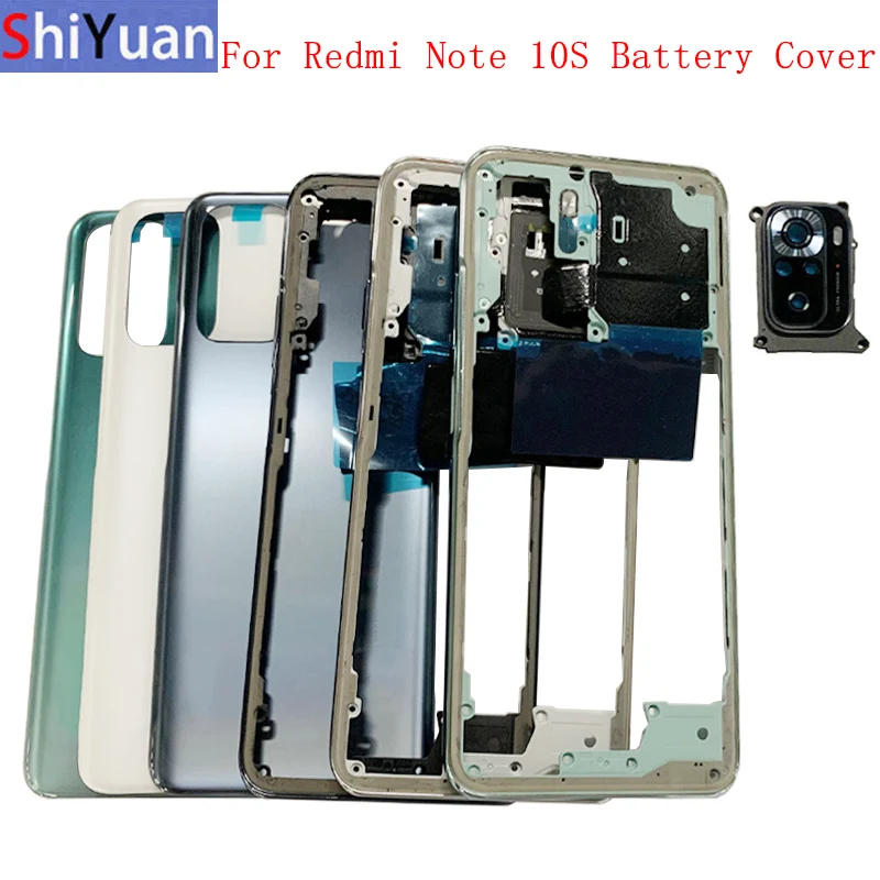 Capa de Bateria Original Porta Traseira Habitação para Xiaomi Redmi Nota 10s Capa Traseira com Quadro Médio Câmera Substituição do Quadro
