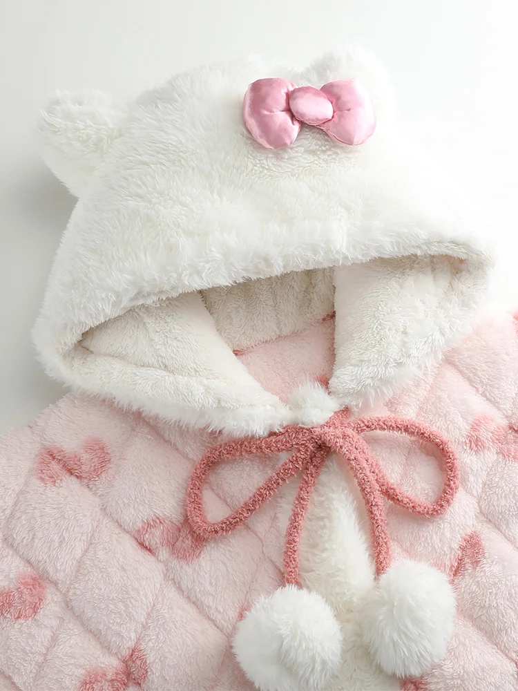 Пижамы-пончо женские зимние трехслойные утолщенные стеганые коралловые