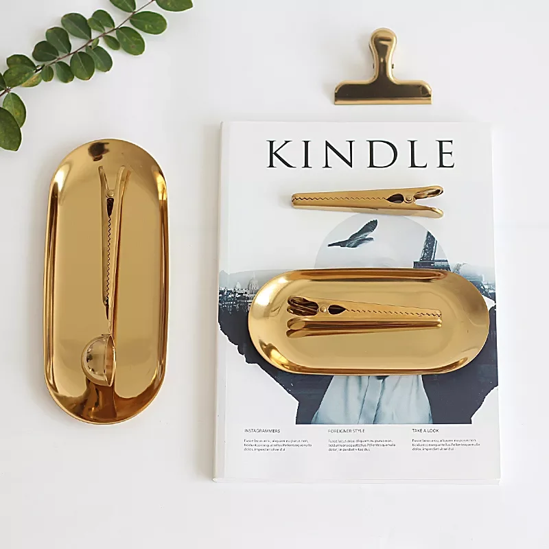 

NEW2023 Stainless Steel Gold Storage Tray Fruit Sancks Jewelry Display Plate Kitchen Organizer Tools Metal Seal Clip Bean Spoon