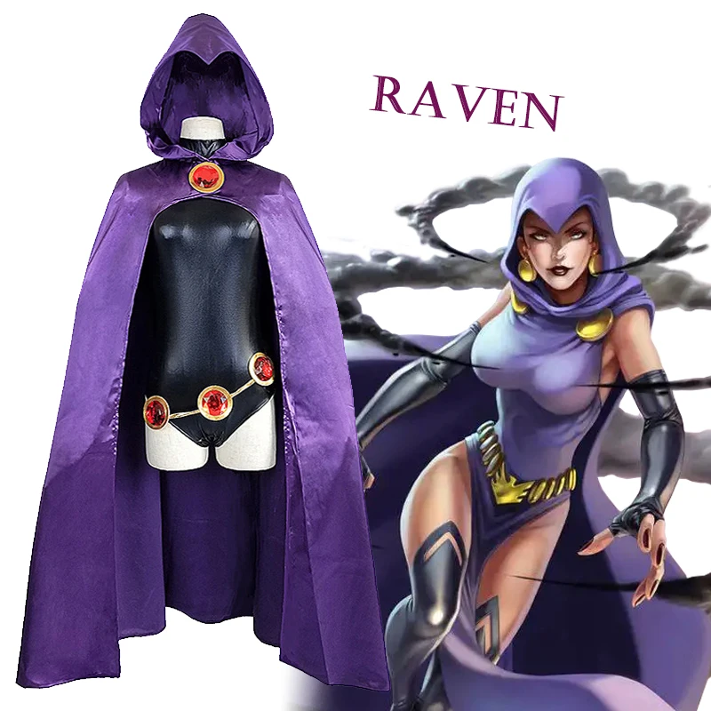 Halloween Women Raven Cosplay Teen Titans Super Hero Cosplay Costume Jumpsuits Bodysuit Cloak Masquerade Party Clothing Bodysuit