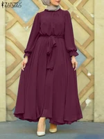 women sundress belted zanzea elegant muslim dress casual puff sleeve maxi vestidos female islamic clothing party turkish robe