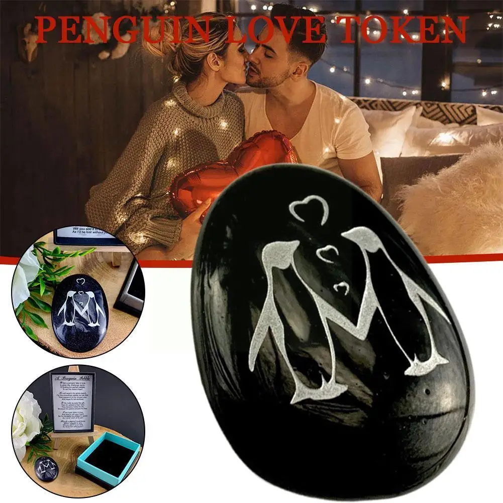 

Пингвины, поздравительная открытка, милый подарок в виде животного, Миниатюрные аксессуары из гальки, украшение для дома, пингвин, гравиров...