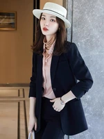 2022 spring office lady solid black blue blazers for women formal long sleeve notched slim clothes