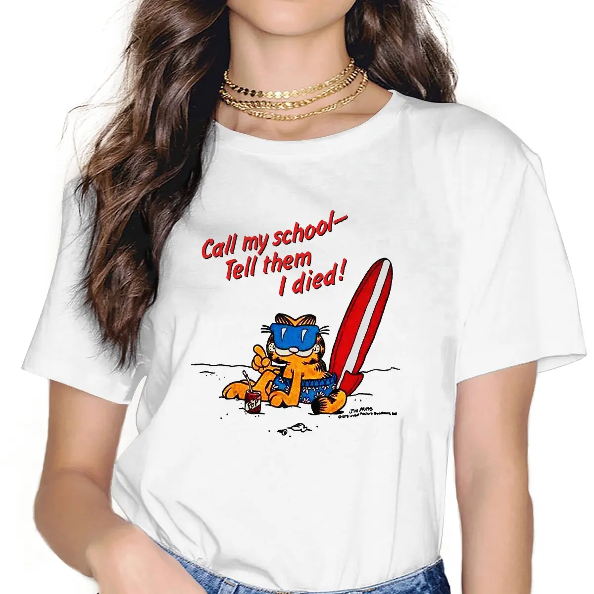 

GarfieldCAT Skips School T Shirt Vintage Grunge Women's Polyester Tees O-Neck